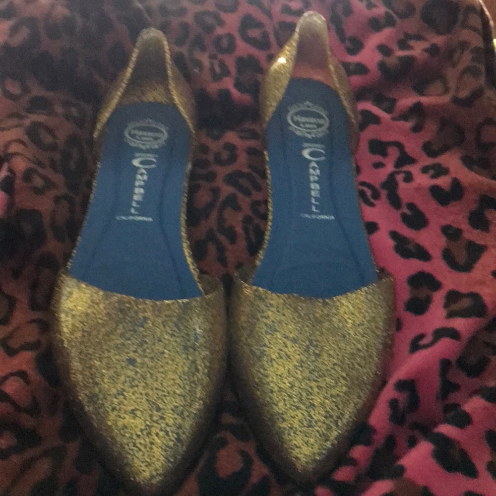 Jeffrey Campbell glitter gold flats Havana jelly